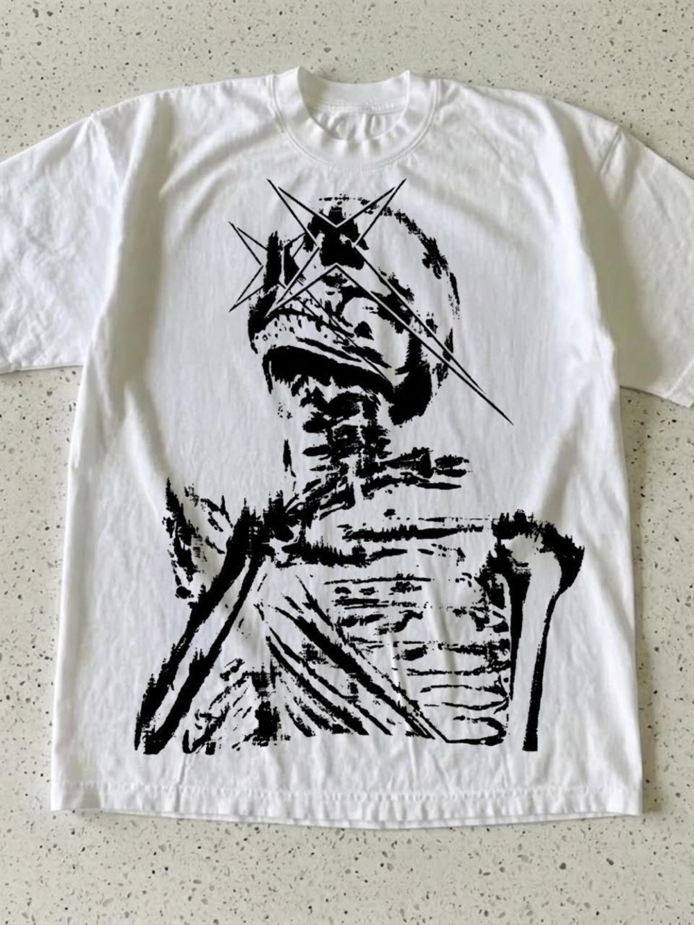 Gildan White T-Shirt with Black Skeleton Graphic